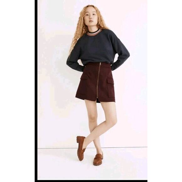 NWT Madewell ($98) Zip Front Mini Skirt Bordeaux Mélange Size 8 Medium ND130 - Picture 10 of 11